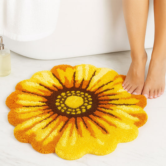 Feblilac Yellow Sunflower Rug, Flower Mat for Bedroom Bathroom Patio