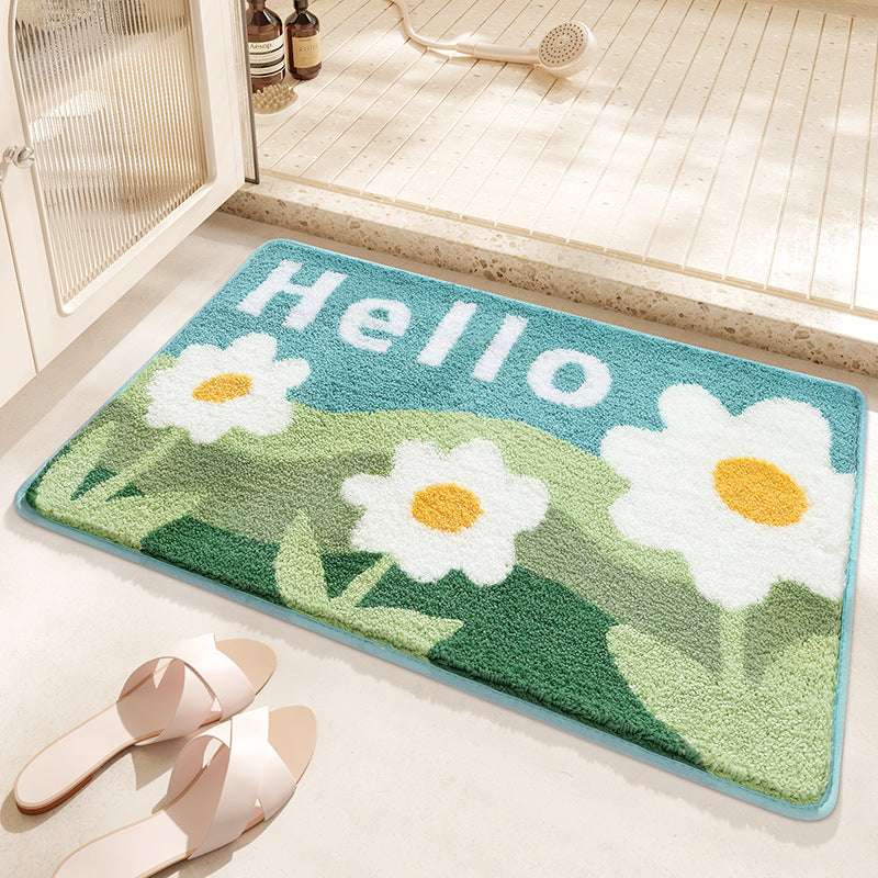 Feblilac Flowers and Mountains Tufted Bathroom Mat Toilet U-Shaped Floor Mat - view 6