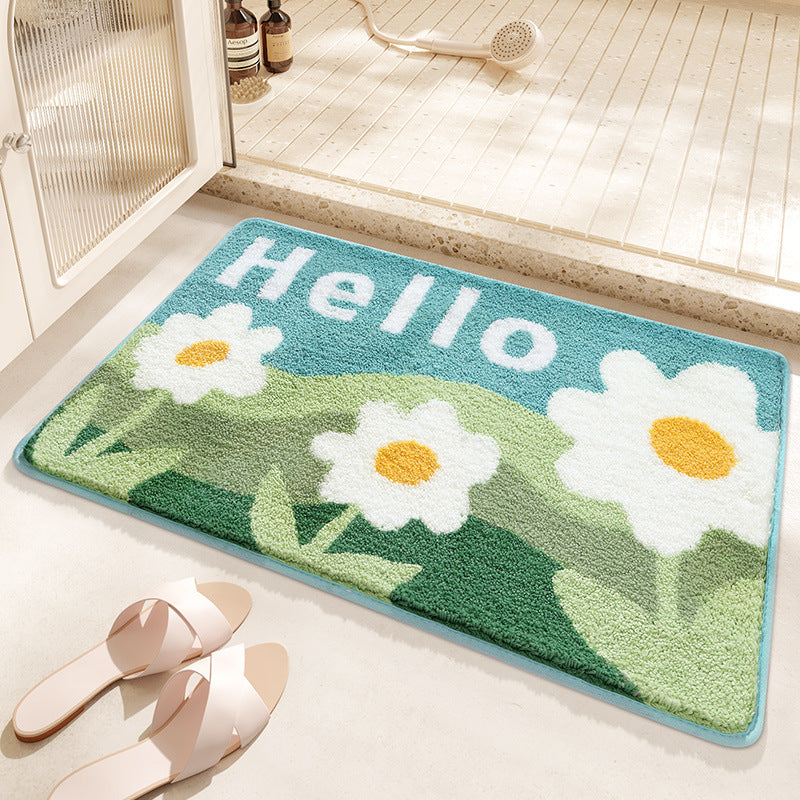 Feblilac Flowers and Mountains Tufted Bathroom Mat Toilet U-Shaped Floor Mat