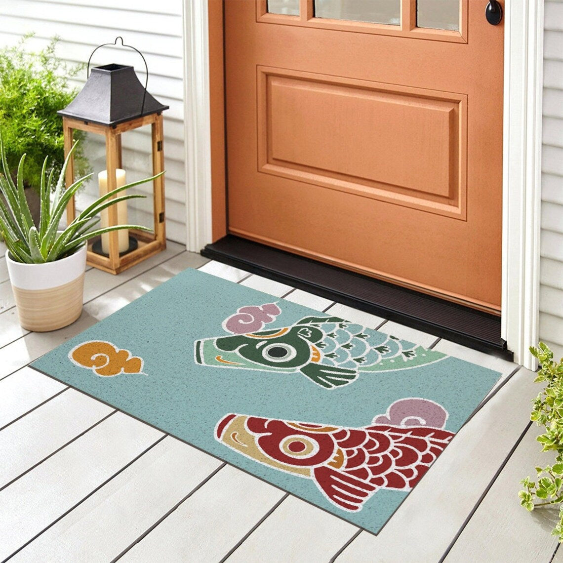 Feblilac Cute Japanese Koi PVC Coil Door Mat