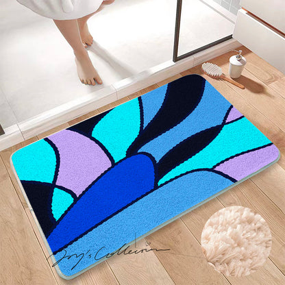 Feblilac Colorful Abstract Sea Geometric Tufted Bath Mat