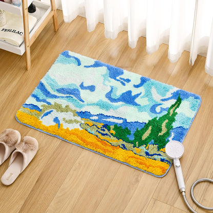 Feblilac Van Gogh Wheat Field Tufted Bath Mat