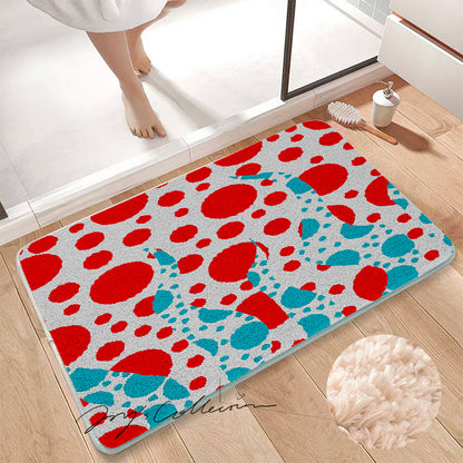 Feblilac Red and Blue Polka Dot Tufted Bath Mat