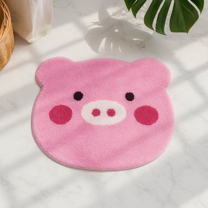 Feblilac Cute Piggy Bath Mat | Pink Kawaii Tufted Non-Slip Bathroom Rug