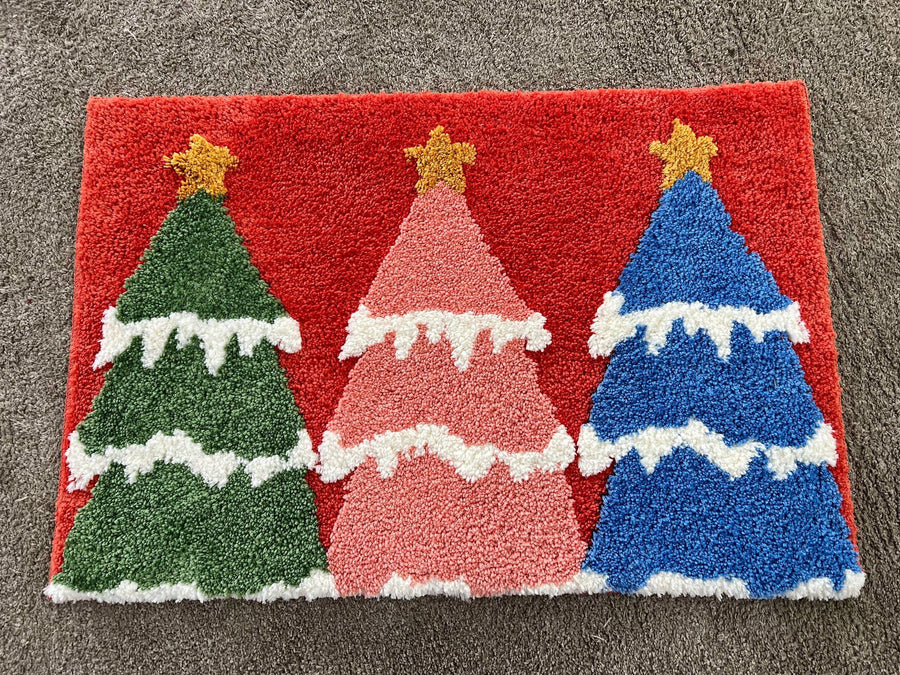 Feblilac Blue Red Green Christmas Tree Tufted Bath Mat - view 2
