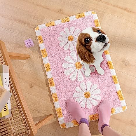 Feblilac Boho Cute Daisy Flower Tufted Bath Mat