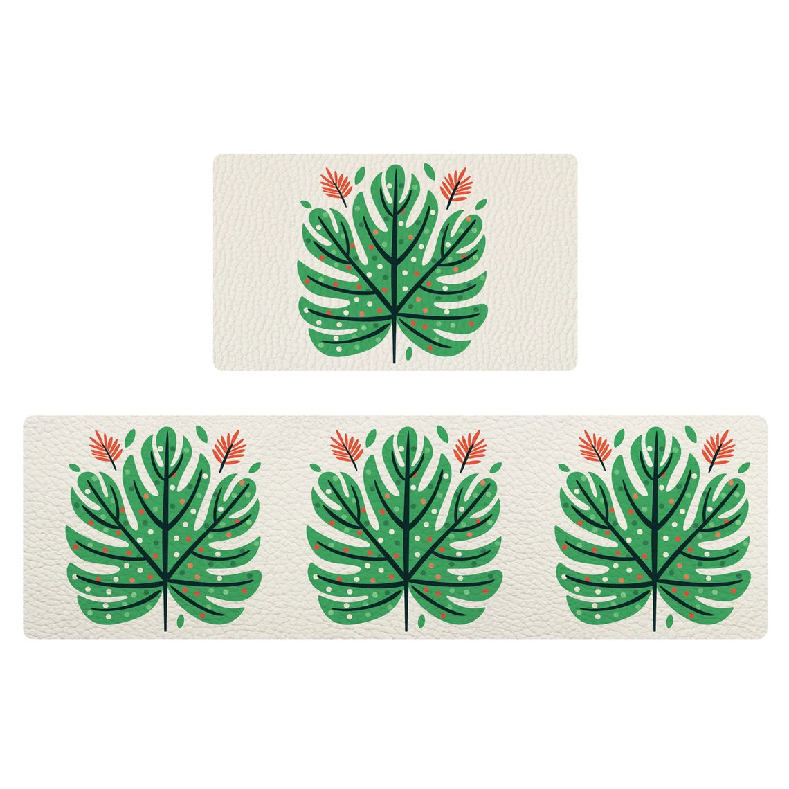 Feblilac Color Dot Green Monstera PVC Leather Kitchen Mat