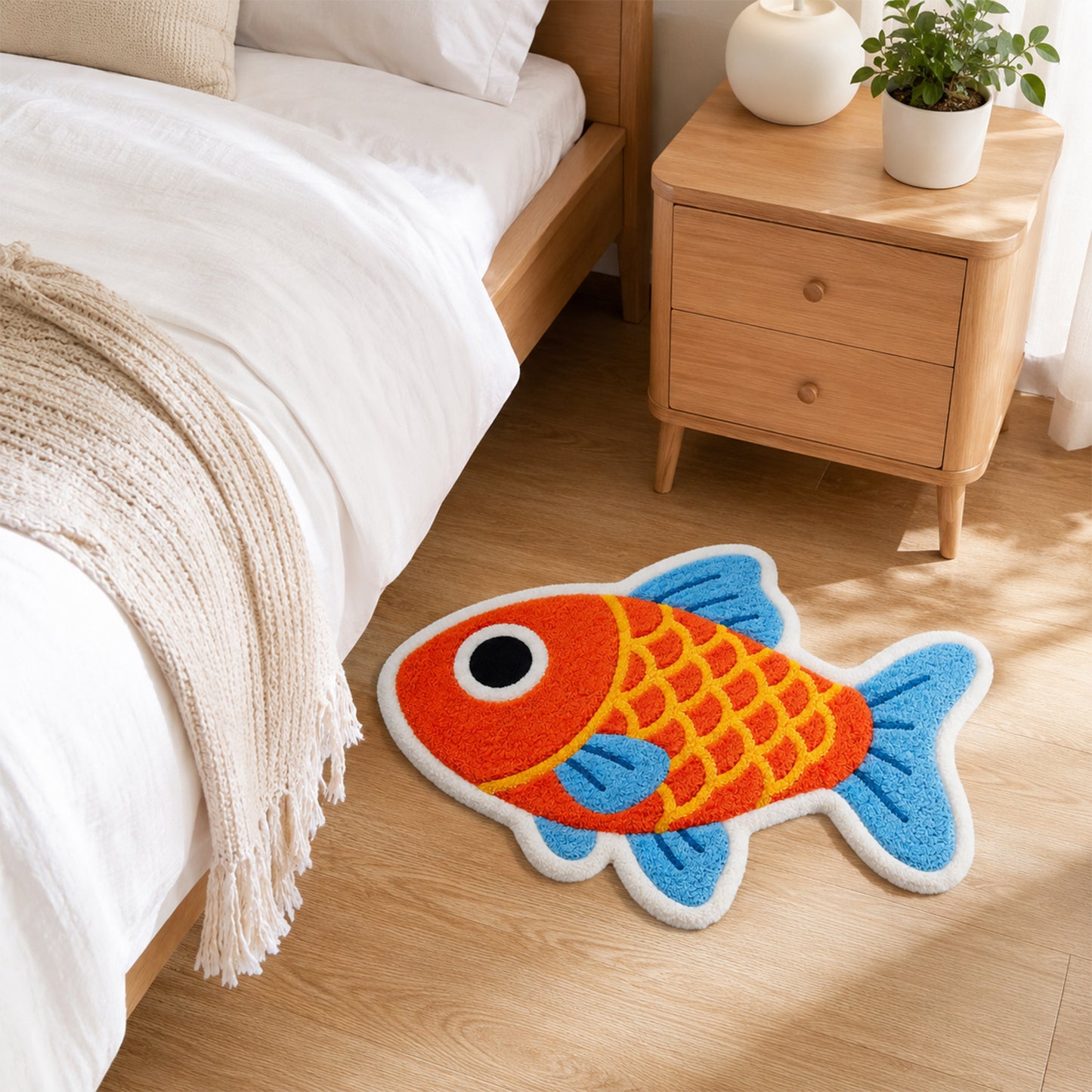 Feblilac Koi Fish Tufted Bath Mat – Colorful Fish Shaped Rug