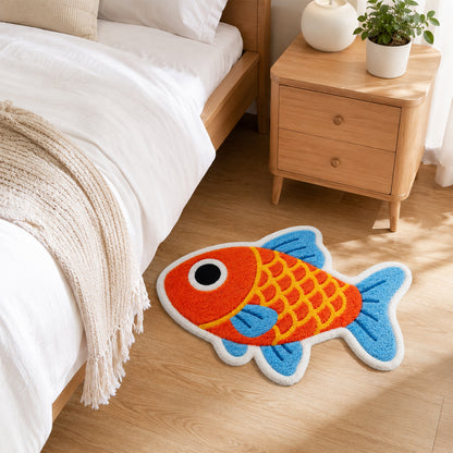 Feblilac Koi Fish Tufted Bath Mat – Colorful Fish Shaped Rug