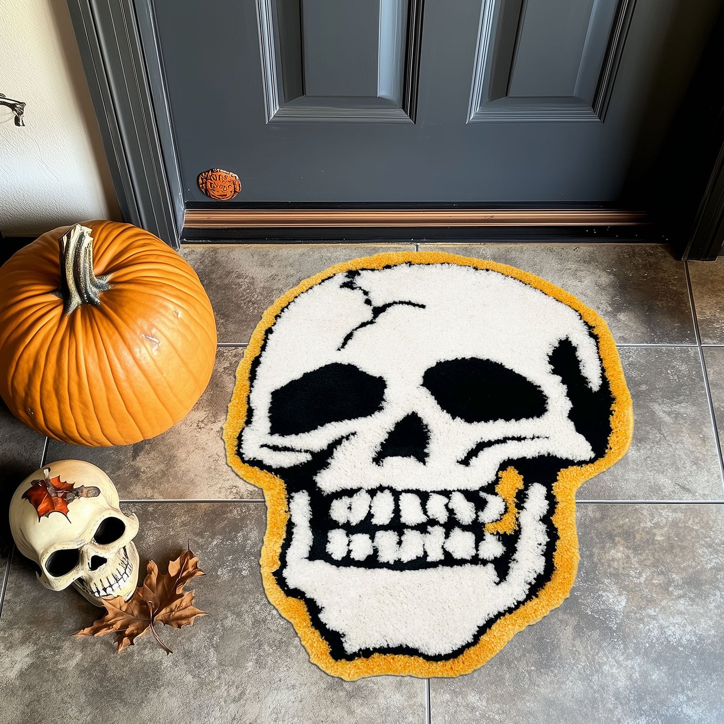 Feblilac Skull Tufted Bath Mat Funny Halloween Non-slip Bathroom Rug