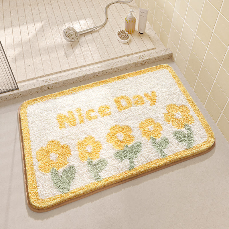 Feblilac Yellow Sunflowers Tufted Bathroom Mat Toilet U-Shaped Floor Mat - view 6