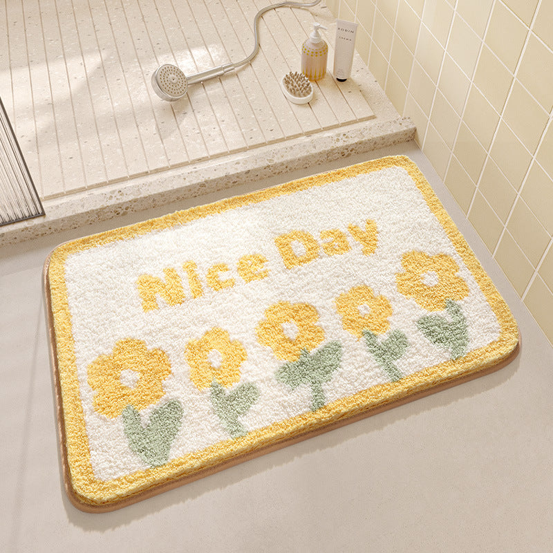 Feblilac Yellow Sunflowers Tufted Bathroom Mat Toilet U-Shaped Floor Mat