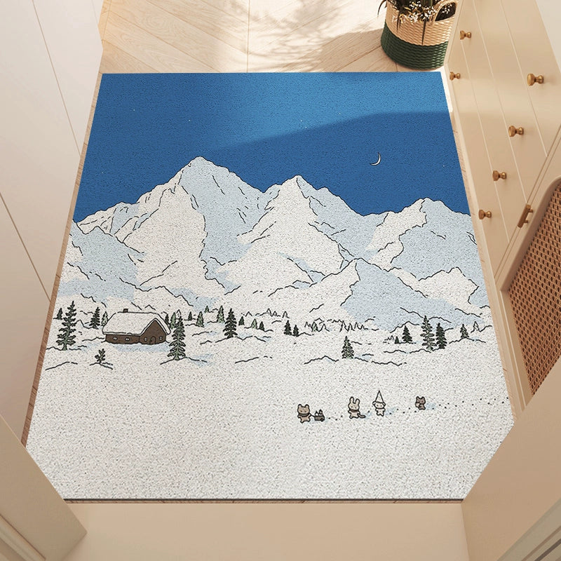 Feblilac Irregular Snow Capped Mountains and Forest PVC Coil Door Mat