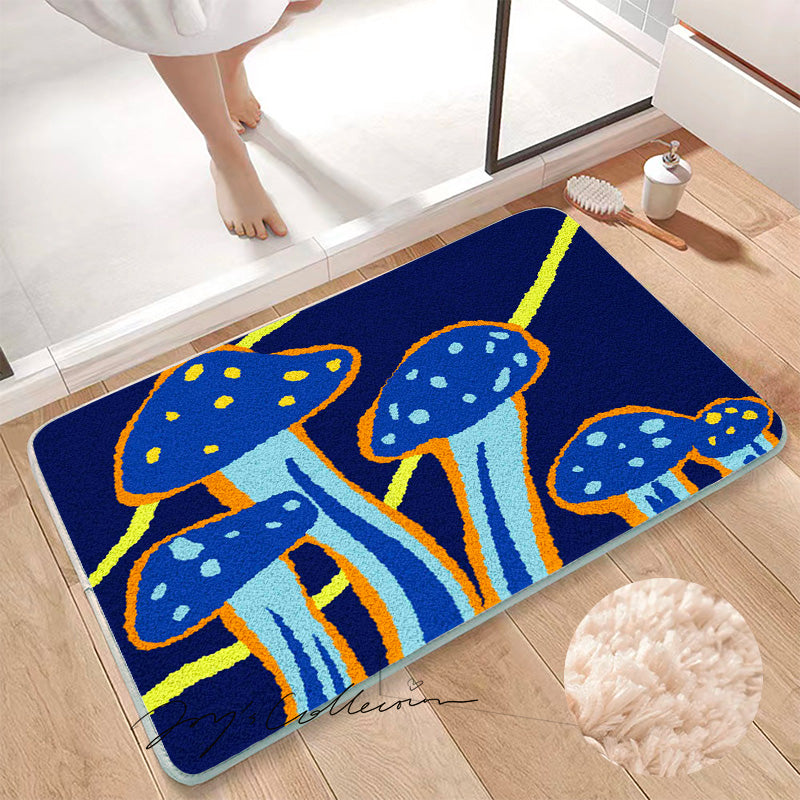 Feblilac Dark Blue Mushroom Tufted Bath Mat