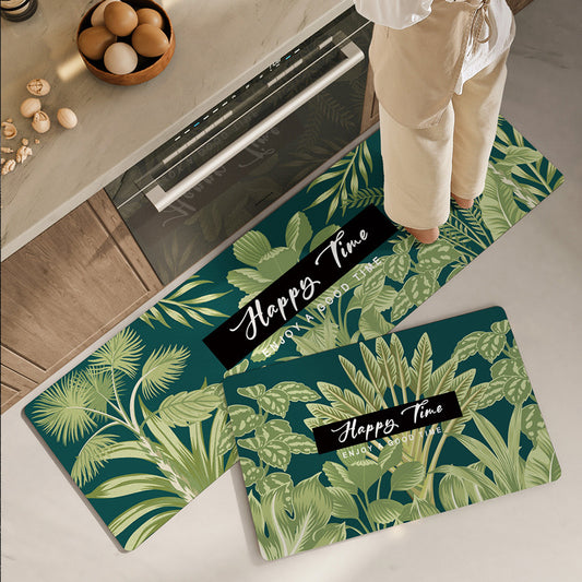 Feblilac Tropical Forest Plants PVC Leather Kitchen Mat