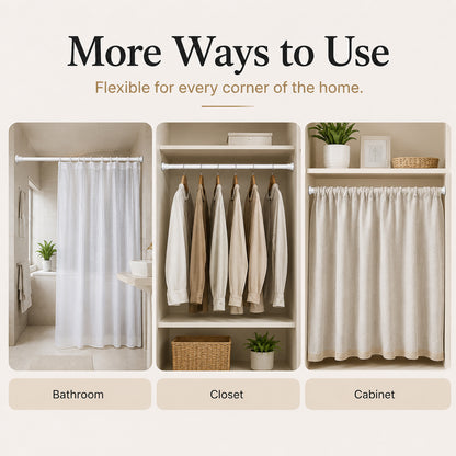 Feblilac White Adjustable Tension Curtain Rod for Noren Doorway Curtains, Set of 2