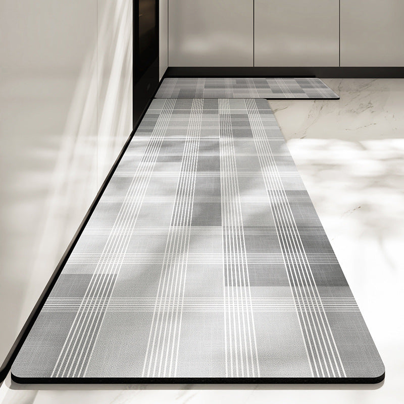 Feblilac Gray and White Grid PVC Leather Kitchen Mat