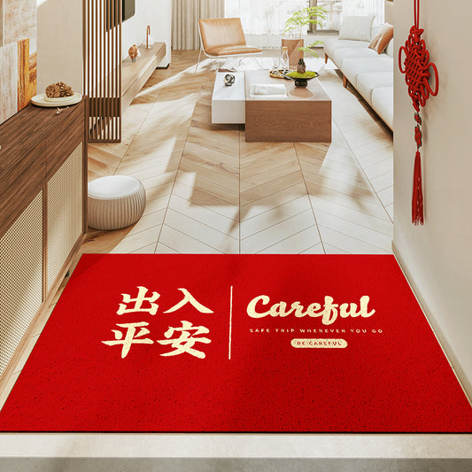 Feblilac Red Be Careful PVC Coil Door Mat