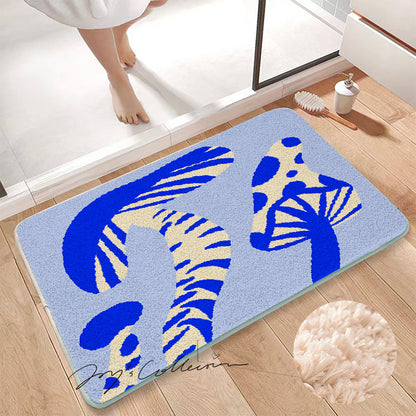 Feblilac Light Blue Mushroom Tufted Bath Mat