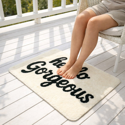 Feblilac Hello Gorgeous White Ground Bath Mat, Black and White Mat for Bedroom Living Room Balcony