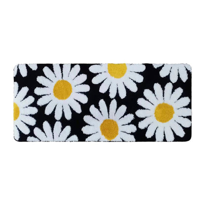 Feblilac Black Daisy Long Runner Rug Tufted Bath Mat