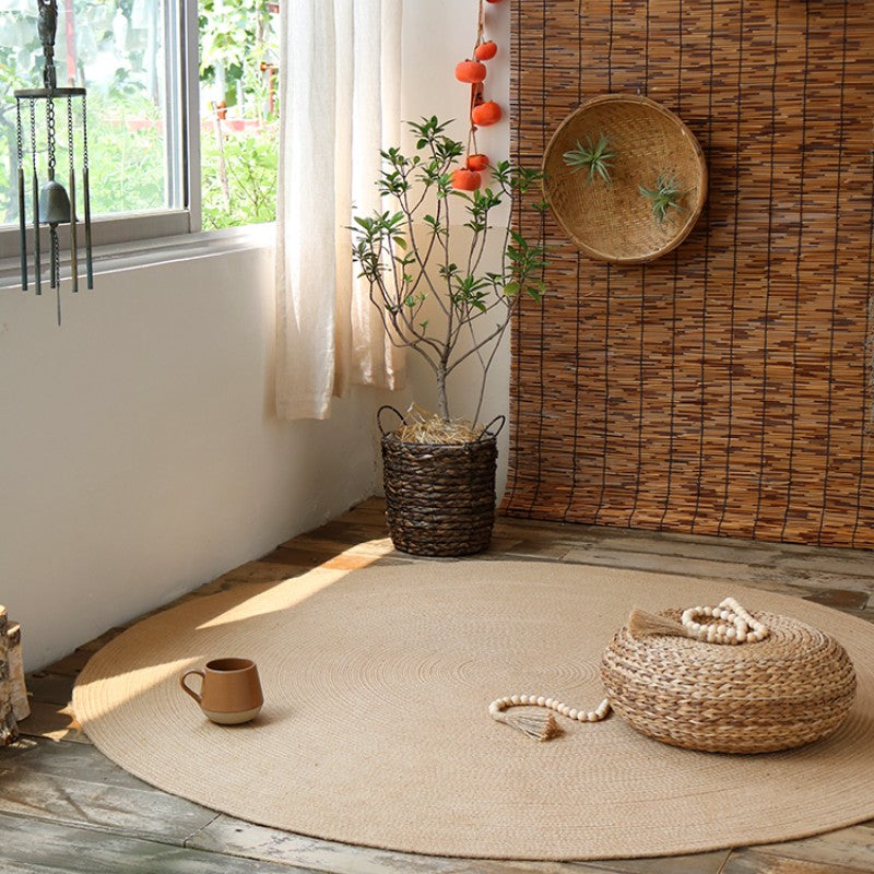 Feblilac Round Brown Handmade Jute Livingroom Carpet Area Rug