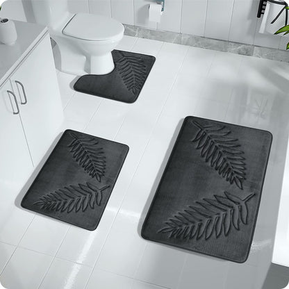 Feblilac Luxurious Embossed Leaves Memory Foam Bath Mat