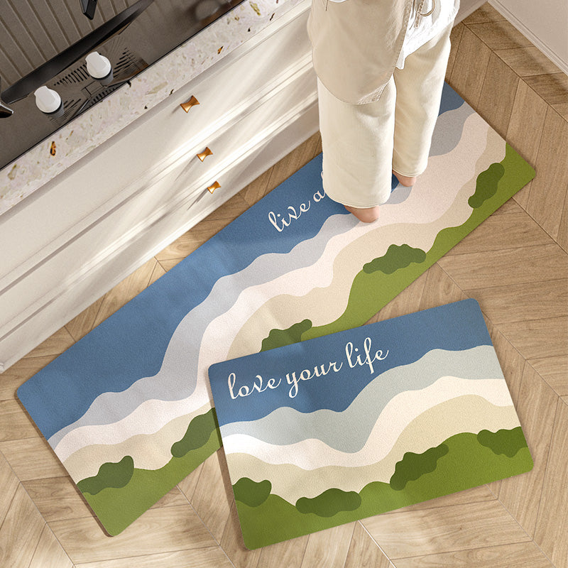 Feblilac Forest and Mountains PVC Leather Kitchen Mat