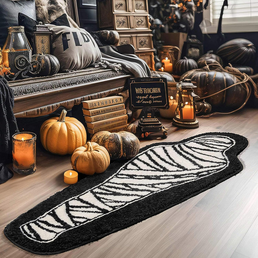 Feblilac Halloween Bathroom Rug, Black and White Mummy Bathroom Mat, 18x47 inch - view 2