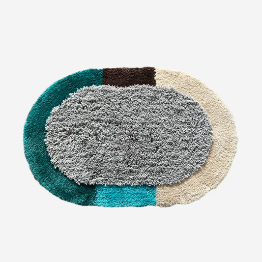 Feblilac Oval Playground with Grey Background Tufted Bath Mat