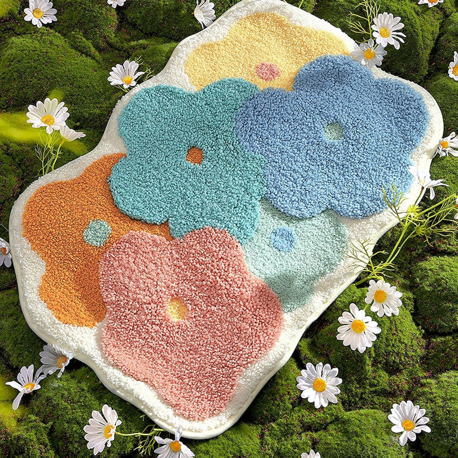 Feblilac Colorful Flowers Bath Rug Soft Non-Slip Bathroom Mat Water Absorbent Bathroom Rug Machine Washable Sh - view 2