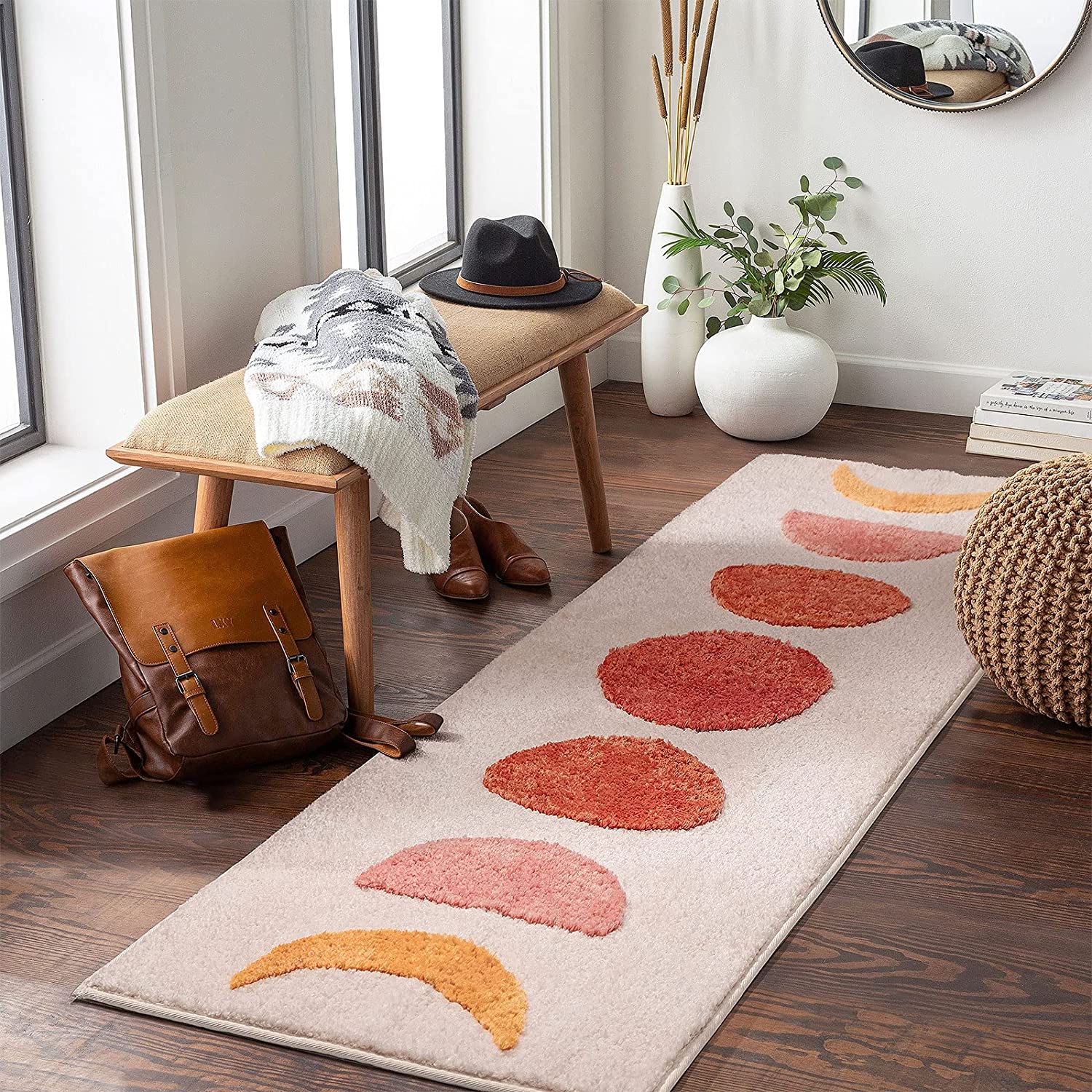 Moon Pattern Bath Rugs Moon Phase Bath Mat Black Background, Bathroom Rug, Soft Plush Water ...