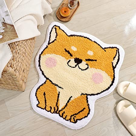 Feblilac Cute Shiba Cat Tufted Bath Mat