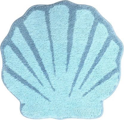 Blue Shell Bath Mat, Beach Ocean Style Rug for Bathroom