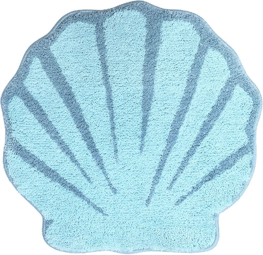 Blue Shell Bath Mat, Beach Ocean Style Rug for Bathroom