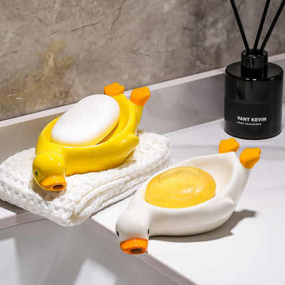 Feblilac Creative Cute Duck Soap Box for Bathroom