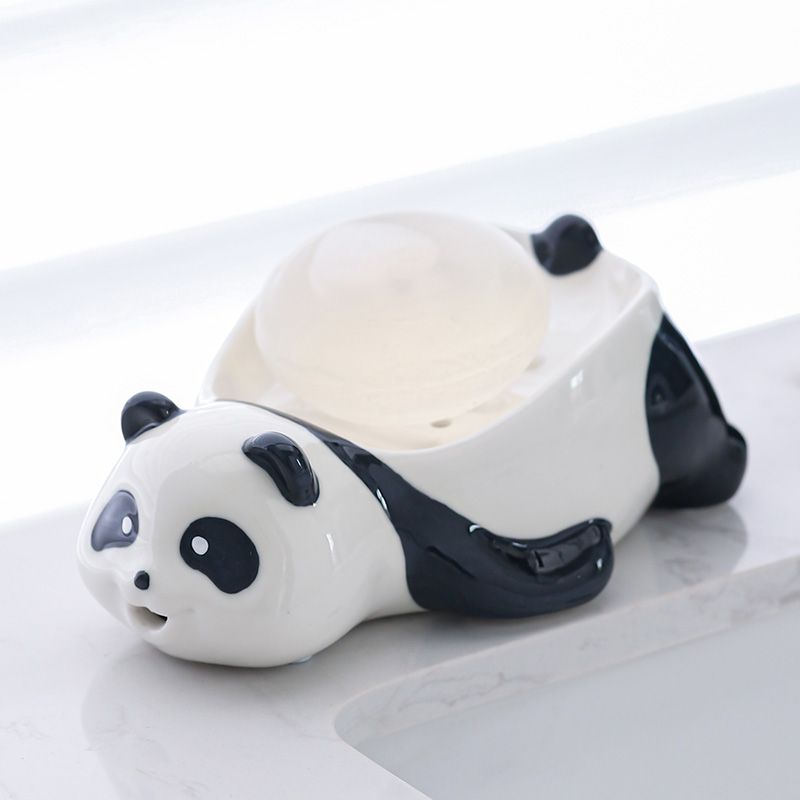 Feblilac Cute Red Panda Cartoon Ceramic Soap Box Creative Soap Box Rack Toilet Drain No Water Soap Dish