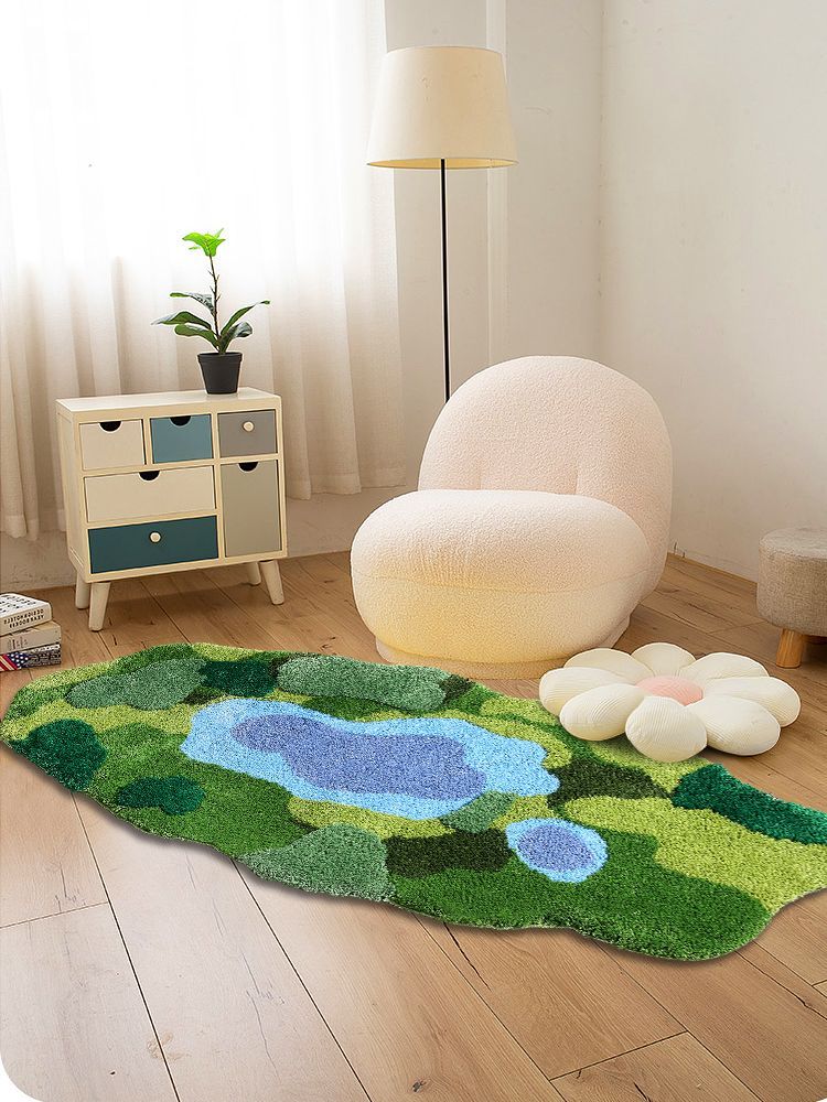 Green Moss Soft Fluffy Rug, Lake Bedroom Runner Mat - view 2
