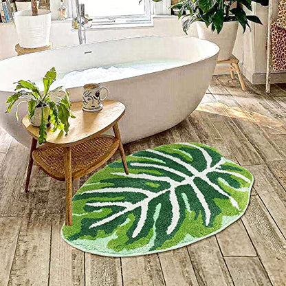 Feblilac Green Tropical Leaves Bath Mat