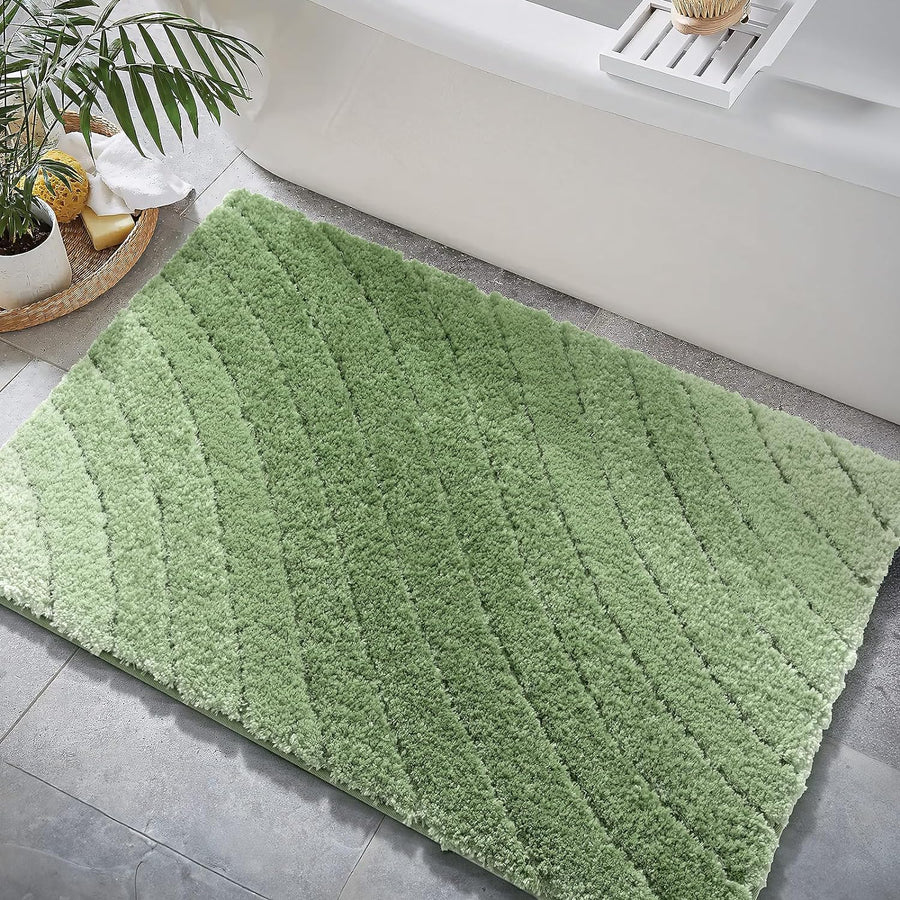Feblilac Solid Tufted Bath Mat, Curved Line Art Bathroom Rug