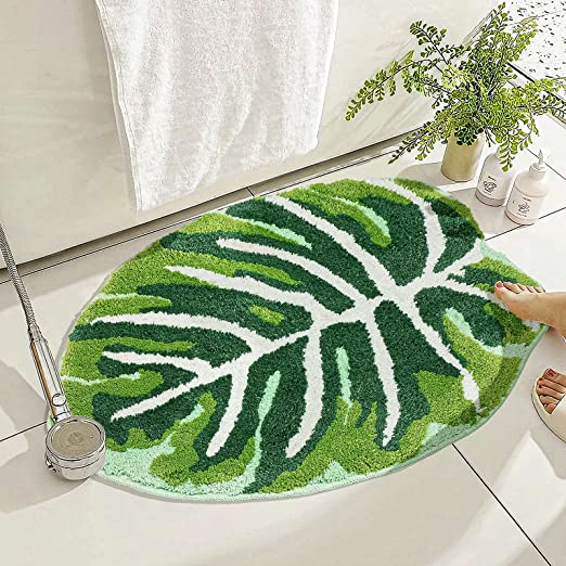 Feblilac Green Tropical Leaves Bath Mat