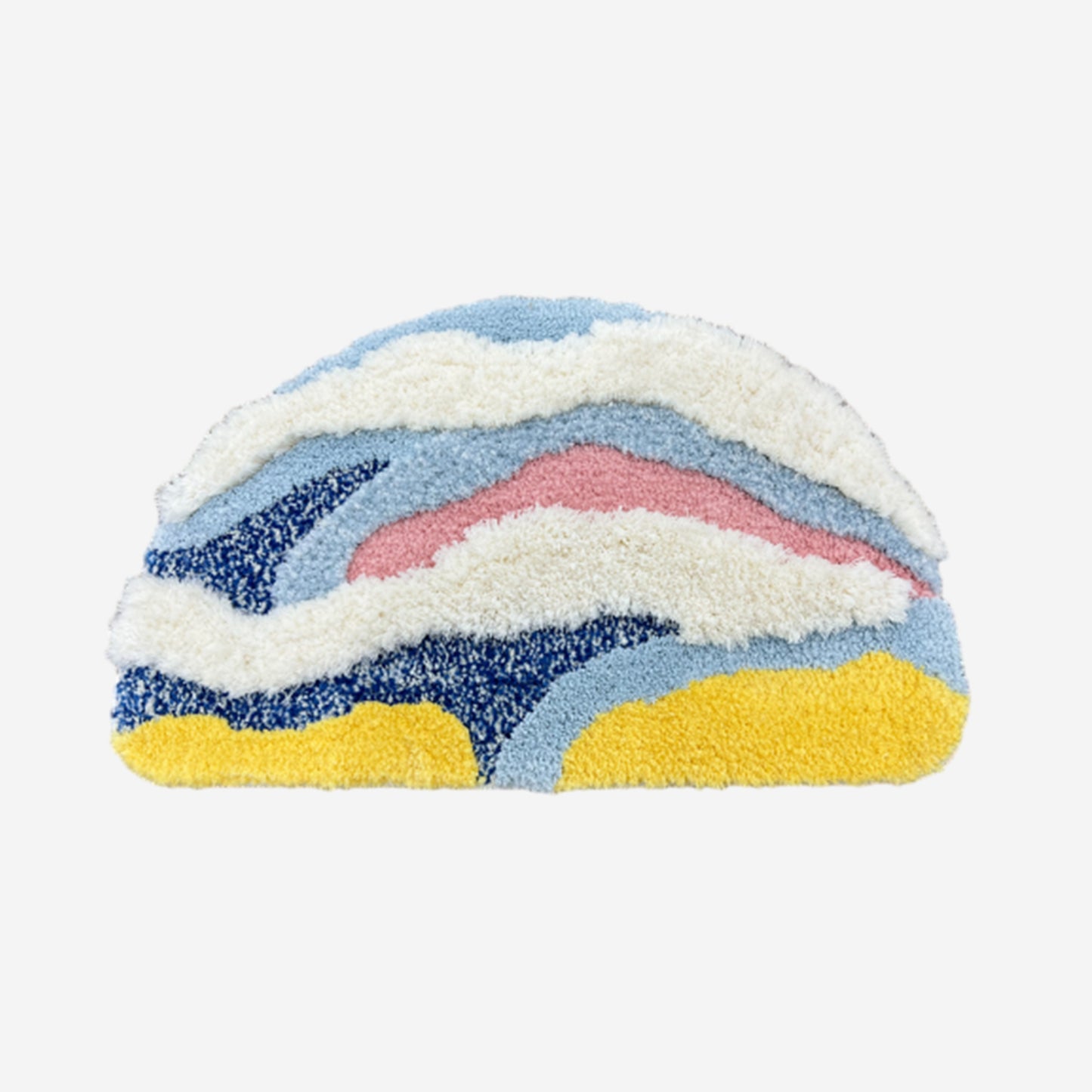 Feblilac Semicircle Yellow, White and Blue Abstract Waves Tufted Bath Mat