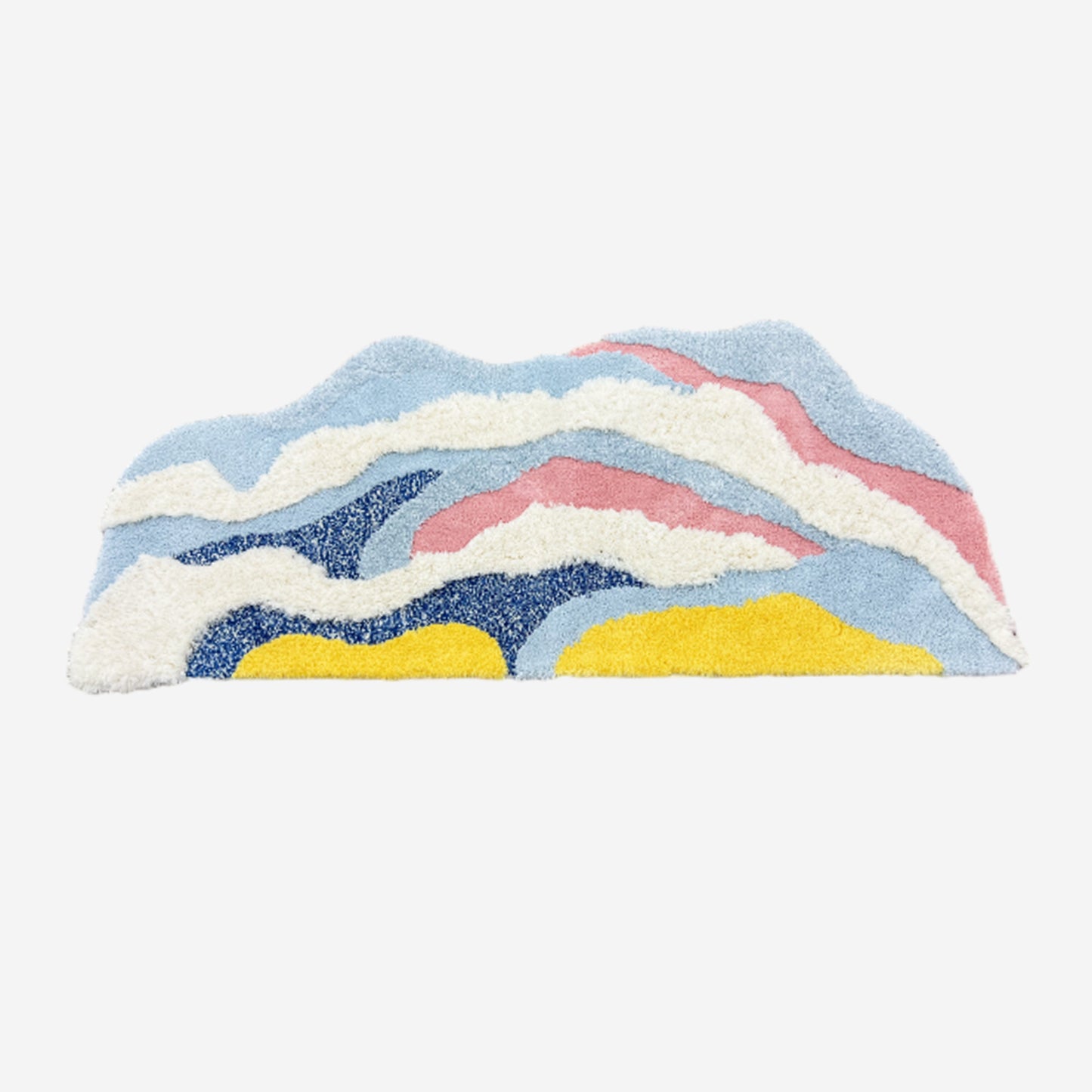 Feblilac Irregular Yellow, White and Blue Abstract Waves Tufted Bath Mat