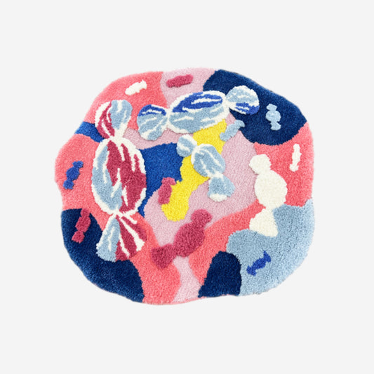 Feblilac Irregular Round Pink and Blue Abstract Moss Tufted Bath Mat