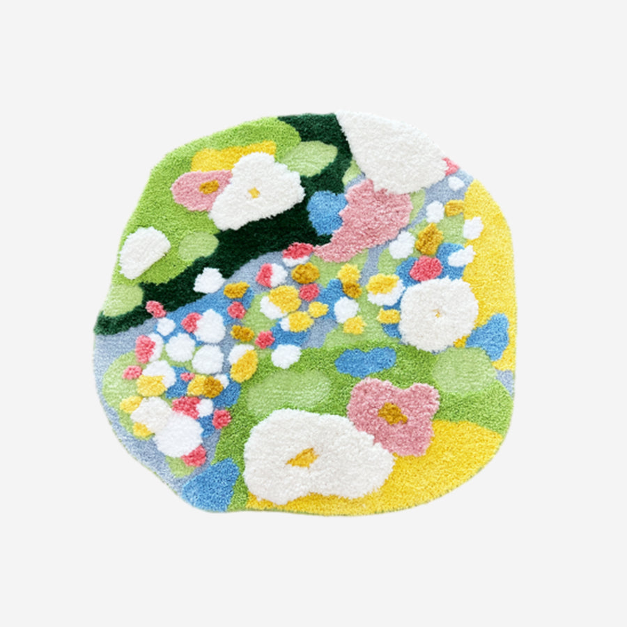 Feblilac Irregular Yellow Green White Moss Tufted Bath Mat