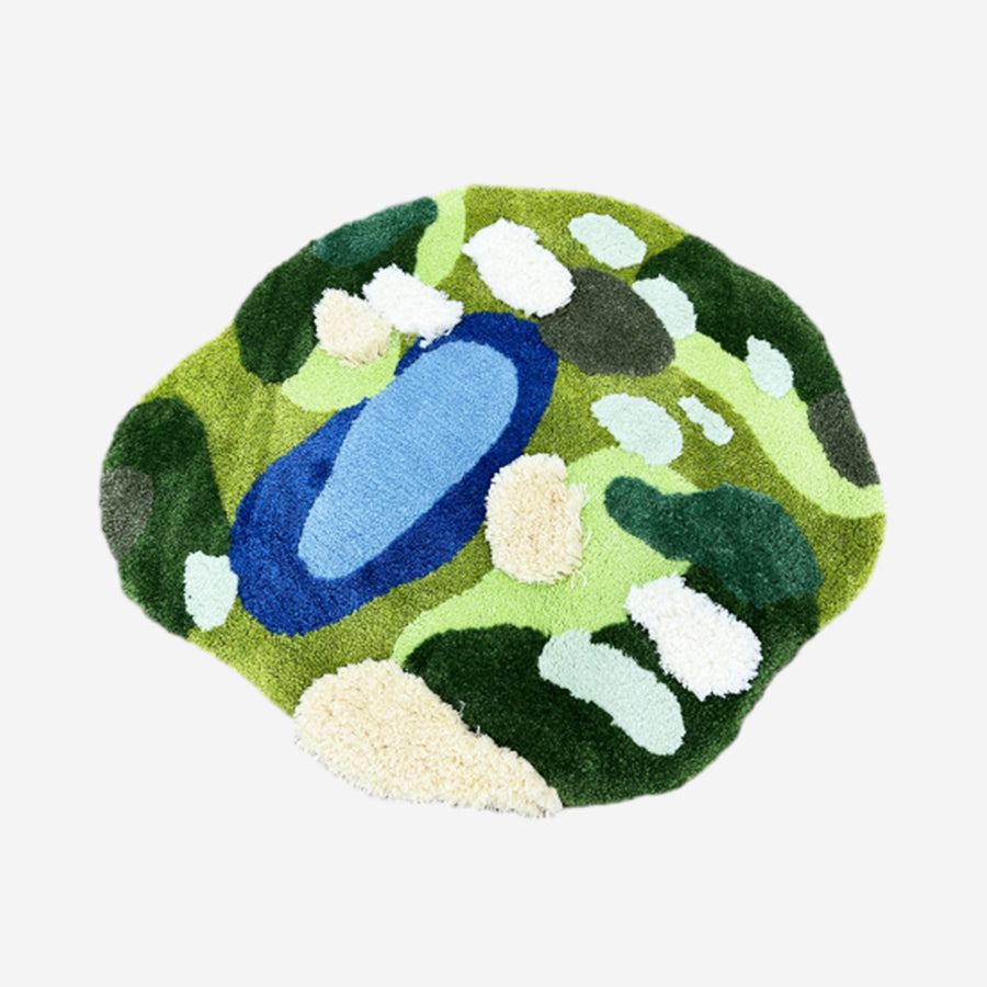 Feblilac Irregular Round Green Forest Lake Tufted Bath Mat