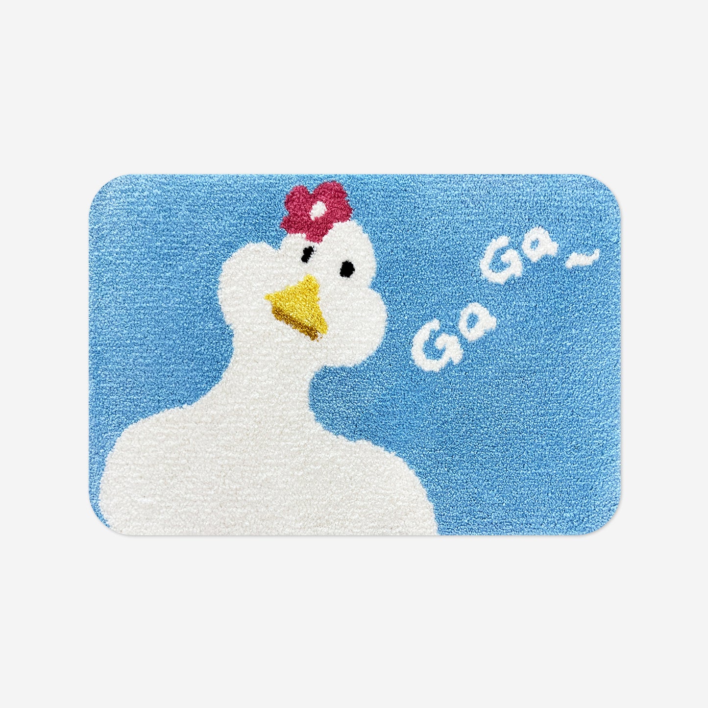 Feblilac Blue Background and White Duck Tufted Bath Mat