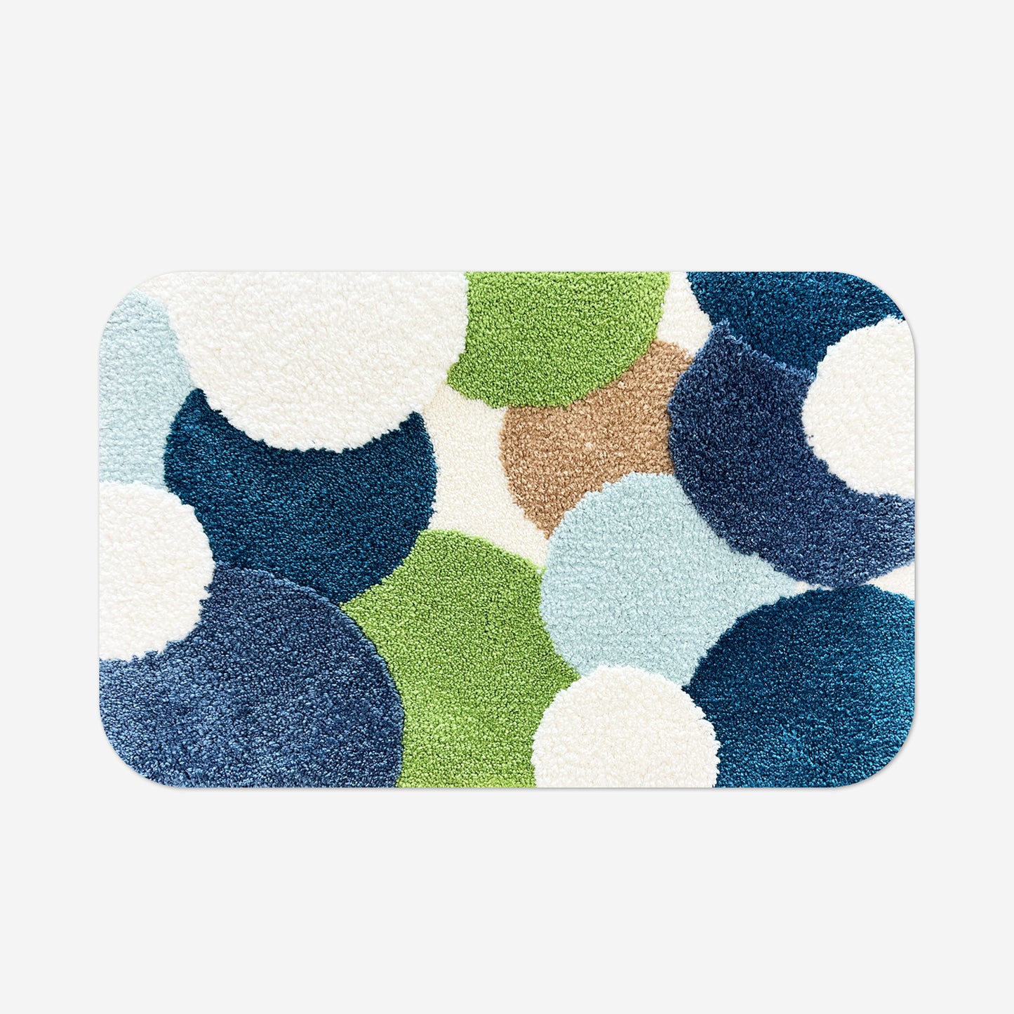 Feblilac Rectangular Large Dots White Blue Green Tufted Bath Mat