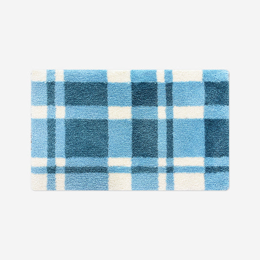 Feblilac Rectangular Blue White Lines Tufted Bath Mat