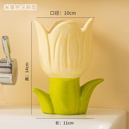 Feblilac Creative Ceramic Soap Box, Flower Toothbrush Holder, Sink Storage Cylinder, Bathroom Soap Box Decorative Ornament